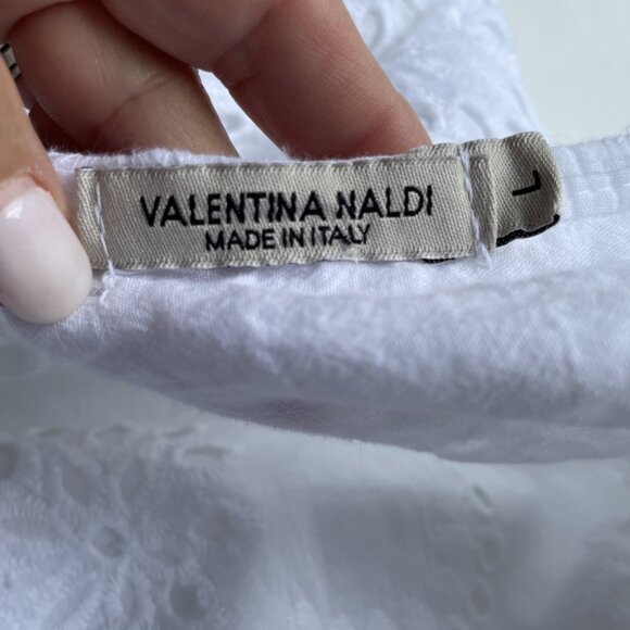 Valentina Naldi Eyelet Baby Doll Dress Size L White Tiered Italy Y2K Cottagecore - Picture 7 of 11